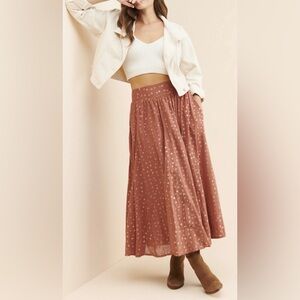 Anthropologie Kaley Shimmer Maxi Skirt XS Linen Cotton Peach Gold